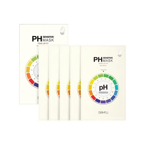 SAM’U PH Sensitive Tone Up Fit Face Mask - Radiance-Enhancing Vegan Sheet Mask with Glutathione & Niacinamide (5 Sheets)