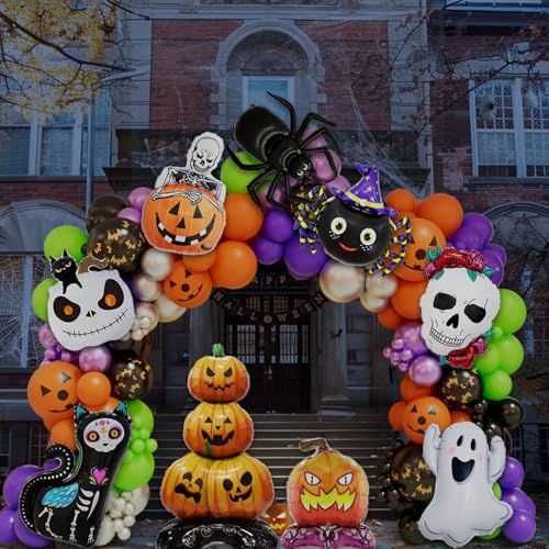 Halloween Foil Balloons Set - 9pcs Ghost, Pumpkin, Spider, Skeleton, Black Cat Party Decorations