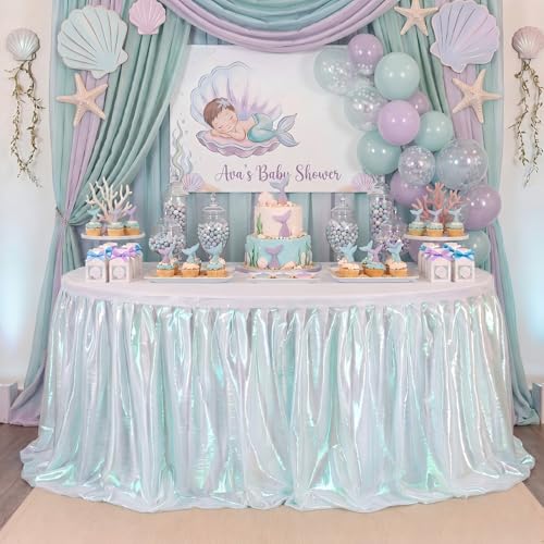 6 ft Iridescent Tulle Mermaid Table Skirt for Halloween & Party Decor