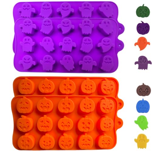 Halloween Silicone Candy & Chocolate Molds - Pumpkin & Ghost Shapes, 4 Pack