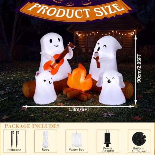 6FT Halloween Inflatable Ghost Yard Decoration with Campfire Scene