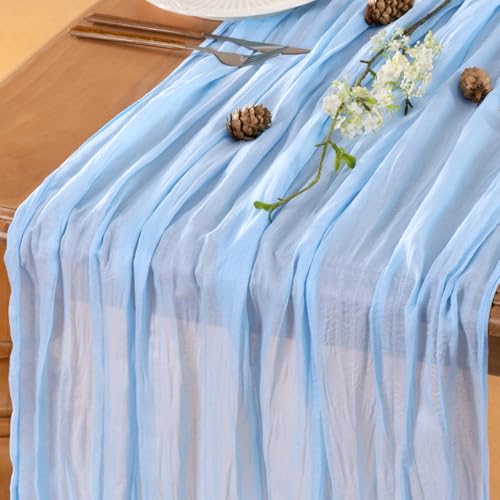 Light Blue Cheesecloth Table Runner for Fall Weddings & Home Decor