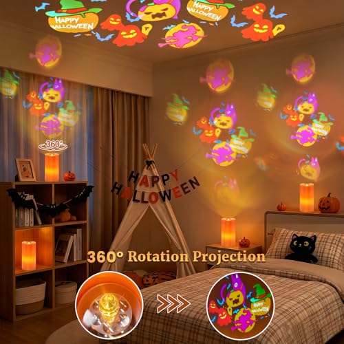 Hallowmas Flameless Candle Projector Light with Pumpkin Projection - Orange - Hallowmas