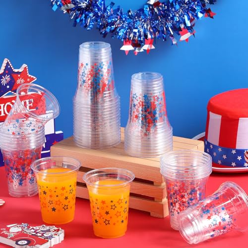 Blue Patriotic 12 oz Disposable Plastic Cups - 50 Pack for 4th of July & Independence Day Parties