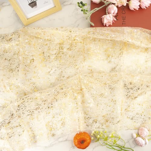 Gold Glitter Chiffon Table Runner 10Ft Sequin Gauze Party Decoration - Gold