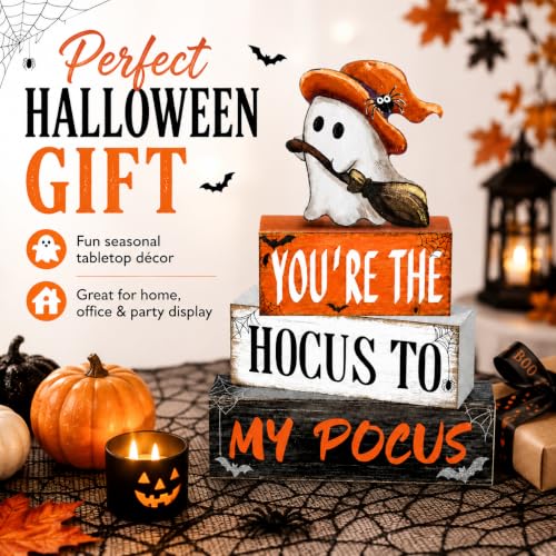 Halloween Wooden Table Sign Decor Set - Ghost Witch Bats Spiders Farmhouse Style