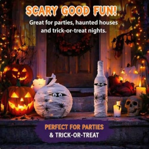 Halloween Mummy Bottle Wrap Kit with Wiggle Eyes & Spiders - DIY Decor
