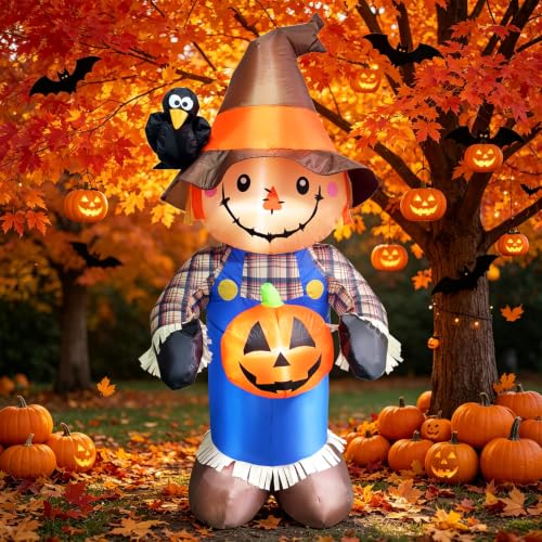 5FT Outdoor Halloween Inflatable Scarecrow with LED Lights for Garden & Yard Decor