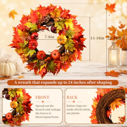 24-Inch Fall Wreath with Lights & Welcome Sign - Autumn Front Door Decor
