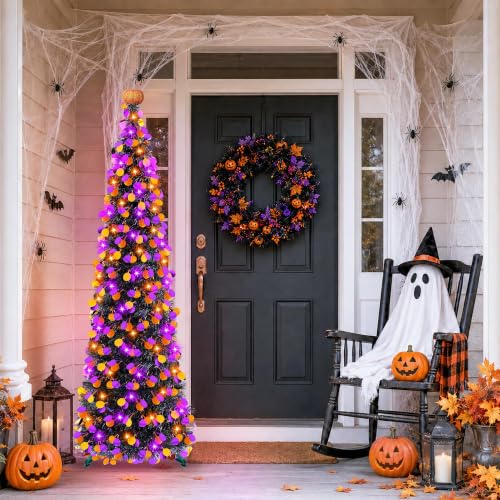 5FT Halloween Tinsel Tree with Orange Purple Lights, Collapsible Indoor Decor - Variation of THIS listing