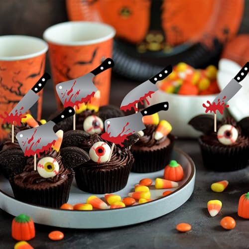 48 Pcs Halloween Blood Knife Cupcake Toppers Party Decorations