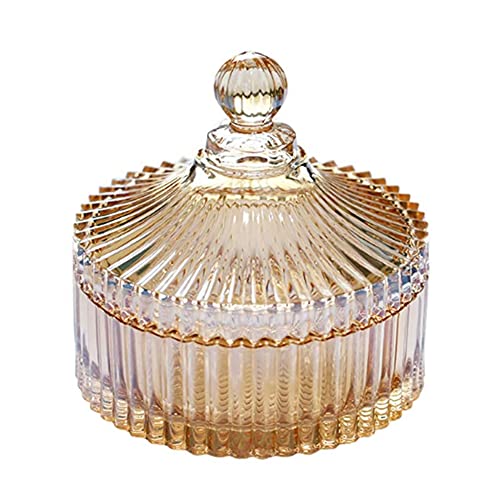 Crystal Glass Candy Dish with Lid - Amber 220ML / 7.4OZ Decorative Jar