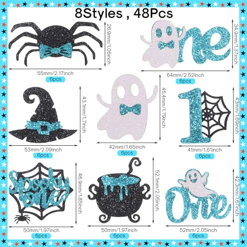 Halloween Spooky First Birthday Cupcake Toppers - Blue, Glitter, 48Pcs
