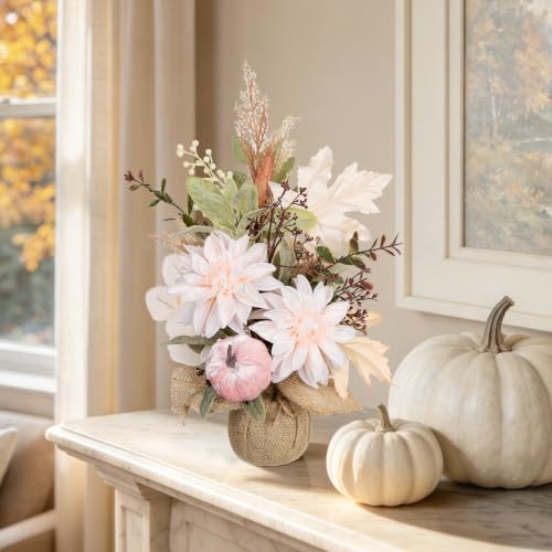 Fall Thanksgiving Table Decor - White Autumn Centerpiece for Dining