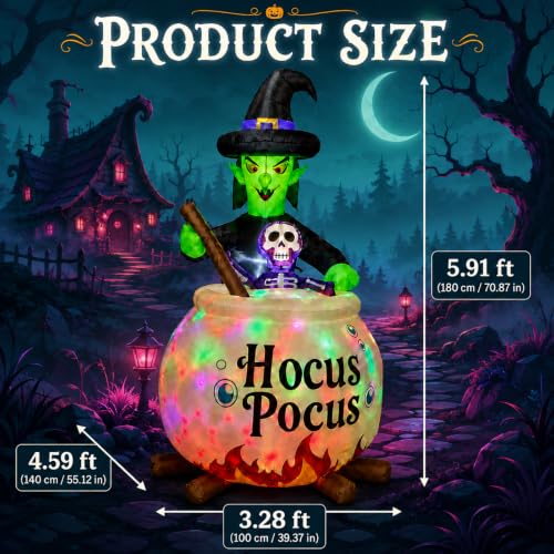 Inflatable Witch with Cauldron Halloween Yard Decor - RGB Lighted, 6ft, Outdoor Decorations - Variation of Witch Cauldron
