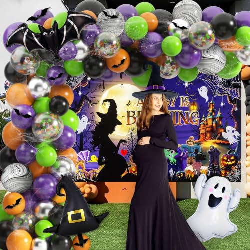 Halloween Baby Shower Decorations Set - Gender Reveal Party Supplies with Balloons & Wall Stickers