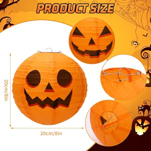 Yellow Halloween Pumpkin Paper Lanterns Set - 12 Pieces, Indoor & Outdoor Decorations