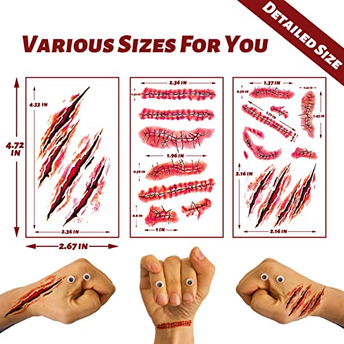 Halloween Fake Wound & Scar Tattoos - Horror Makeup Sheets with Variation Halloween Horror Scar