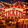 Halloween Carnival Ticket Light Up Sign - 16.5 Inch Wooden Decor with LED String - Variation of Ticket