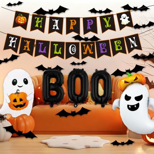Halloween Party Decorations Banner Balloons Wall Stickers Set - Ghost, Bats, Boo