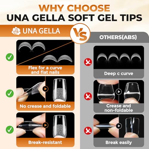 UNA GELLA Medium Square Gel Nail Tips Kit - 120Pcs Nail Tips with Glue & UV/LED Lamp