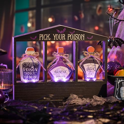 Large Halloween Decor with Purple LED Lights - Pick Your Poison Rustic Sign