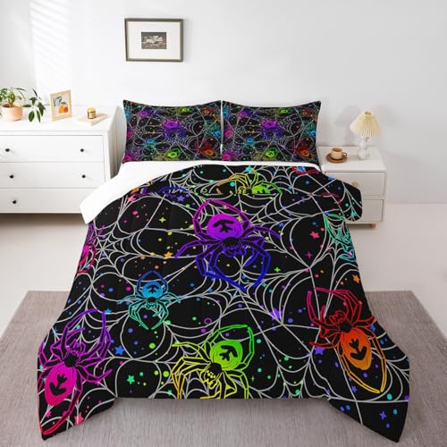 Halloween Spider Web Comforter Set Queen Size Multi 088 - Colorful Spiderweb Quilt