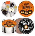 Halloween Ceramic Drink Coasters Set of 6 - Pumpkin with Happy Halloween Orange Variation