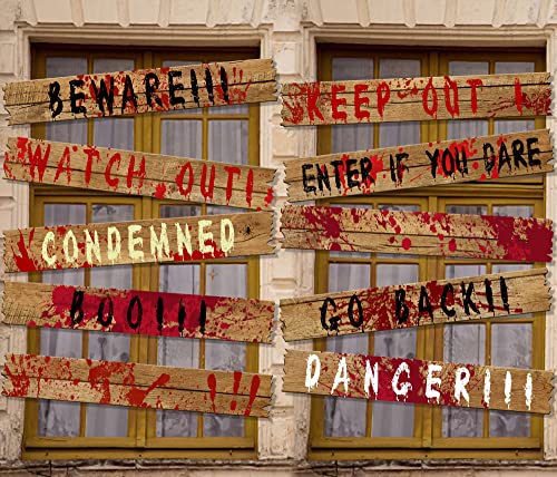 Halloween Haunted Window Boards 39x4.7 Inch Warning Signs - 10Pcs, Variation: 39In-10Pc