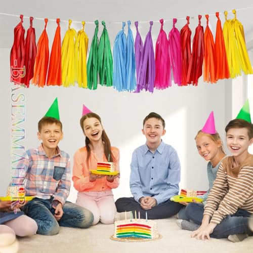 Rainbow Tissue Paper Tassel Garland for Parties & Events - 35 Pcs DIY Decor