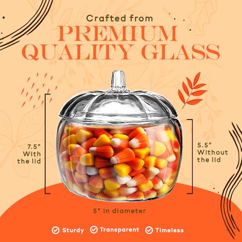 Large Glass Pumpkin Candy Jar with Lid – Fall Decor & Treat Storage