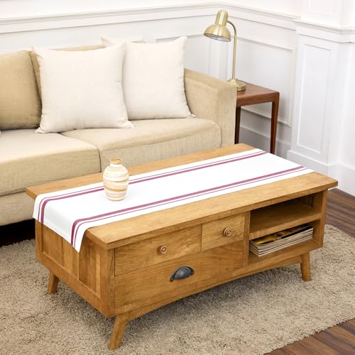 Solino Home 100% Linen Table Runner Burgundy & White Stripes 14x48 in Variation