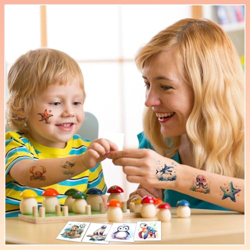 Kids Ocean Animals Temporary Tattoos Set - Waterproof & Non-Allergic 102 Styles