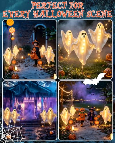 Outdoor Solar Ghost Decorations Waterproof Halloween Yard Stakes