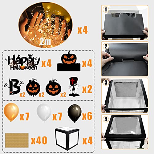 Halloween Party Decorations Balloons & Light Box Set - 4 LED String Lights, Pumpkins & Ghosts