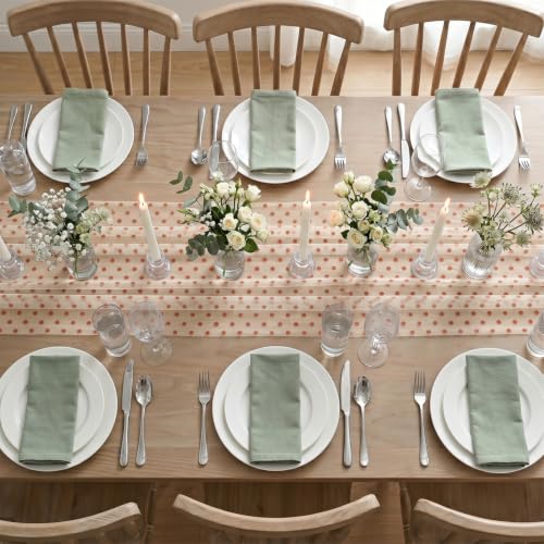 Beige Gauze Flocking Caramel Dots Table Runner 10FT for Wedding & Holiday Decor