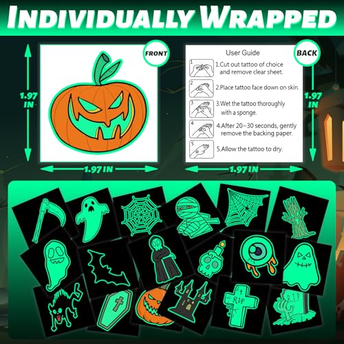 Winthrop 120 Pcs Glow in the Dark Halloween Temporary Tattoos - Halloween Variation