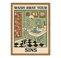 Halloween Gothic Skeleton Wall Art - Framed Moody Bathroom Decor 16x24 Inches