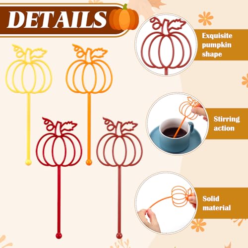 Pumpkin Fall Coffee Stir Sticks - 80 Pcs Plastic Pumpkin Design Drink Stirrers - Thanksgiving & Harvest Party Supplies