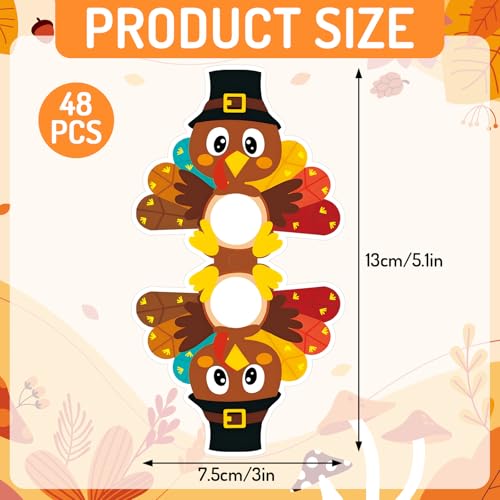 Thanksgiving Turkey Lollipop Paper Cards - Fall Candy Wrapping Decorations Set of 48