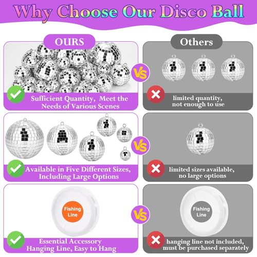 70 Pcs Disco Balls Set - 5 Sizes Hanging Mirror Ornaments for Party Wedding Christmas