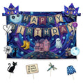 Halloween Cat Party Decorations Set with Backdrop and Photo Booth Props - 11 Pieces