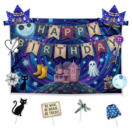 Halloween Cat Party Decorations Set with Backdrop and Photo Booth Props - 11 Pieces