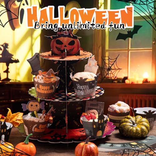 Halloween 3-Tier Cupcake Stand Pumpkin Stack Party Decor Set