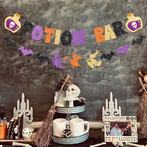 Halloween Potion Bar Banner Decor with Potion Signs - Witch Party & Haunted House Decorations
