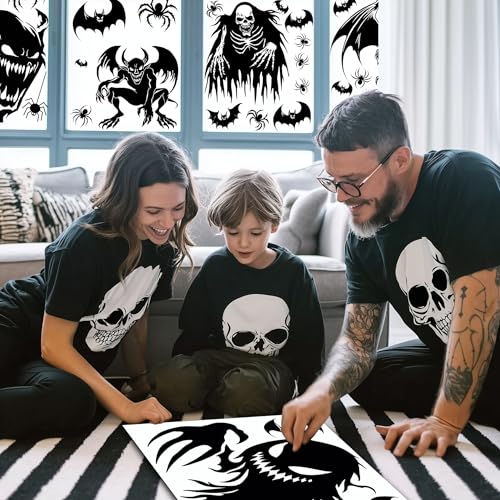 Giant Halloween Window Clings - 5 Sheets Spooky Monster Decals for Holiday Decor