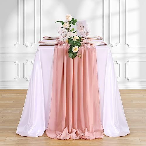 Dusty Rose Chiffon Table Runner Set - 10 Pieces 27x120 Inches Rustic Wedding Decor
