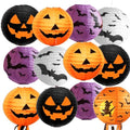 Halloween Hanging Paper Lanterns Set - 12PCS Ghost Pumpkin Decor - Orange, Black, White, Purple