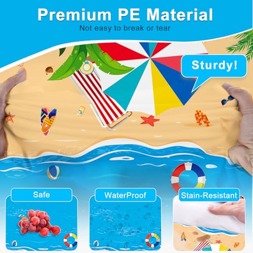 Beach Theme Plastic Tablecloth 54x108 Inches - Summer Party Pack - 3 Pieces