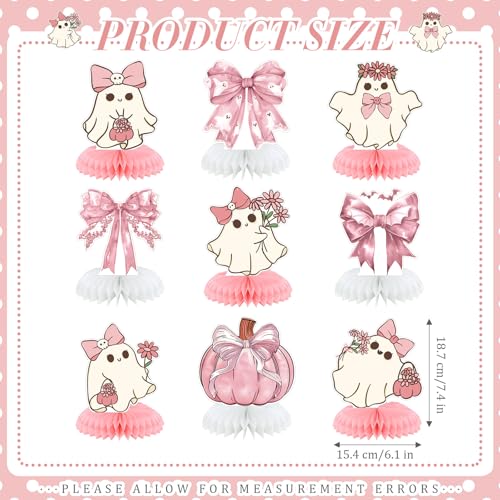 Halloween Pink Ghost Table Decorations - 9 Pcs Pastel Halloween Party Decor - Girl's Birthday Gift